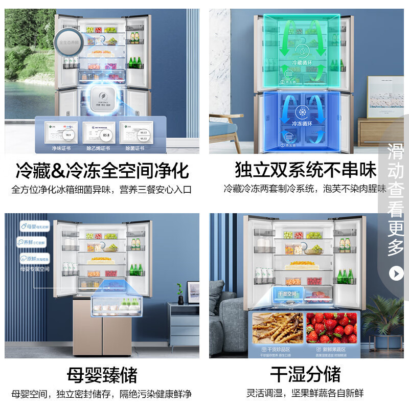 容声冰箱506升十字对开门四门一级能效家用无霜变频电冰箱纤薄嵌入双循环双系统电冰箱金色[501类似款]