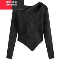 YIBUSHENG纯欲长袖针织衫女2023早秋新款修身显瘦不规则打底衫毛衣内B底衣 均码 黑色-