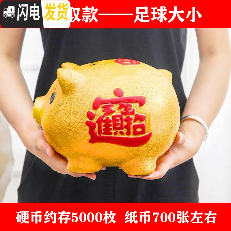 三维工匠陶瓷金猪硬币纸币存钱罐储蓄罐储钱罐儿童小猪创意不可取超大容量 4号单猪[不可取款]+送金垫高清大图