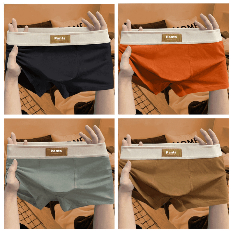 啄木鸟男士内裤全棉男款纯棉透气大码宽松青年学生舒适平角四角适 3XL(建议135-155斤) 纯棉4条黑色/橙色/绿色/咖色