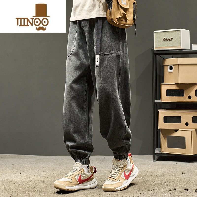 YANXU牛仔裤男士夏季薄款束脚工装裤潮牌男生美式宽松直筒休闲裤子夏天高清大图