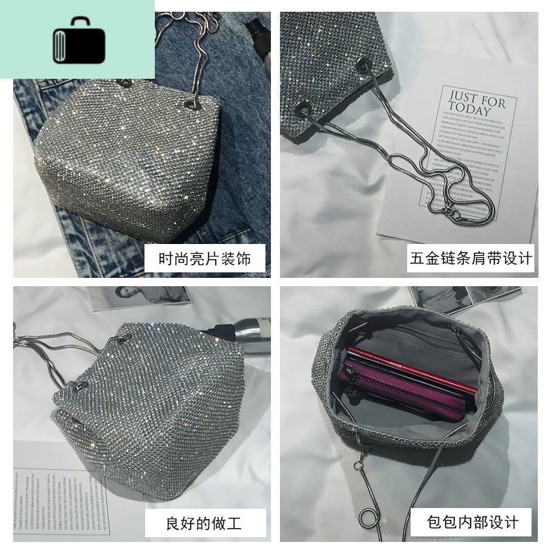 网红水桶小包女2020新款潮韩版洋气亮片单肩包质感时尚链条斜挎包NEW LAKE女士单肩包