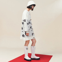 V领中长款拼色毛衣针织开衫女2019新款冬单排扣慵懒风外套太平鸟