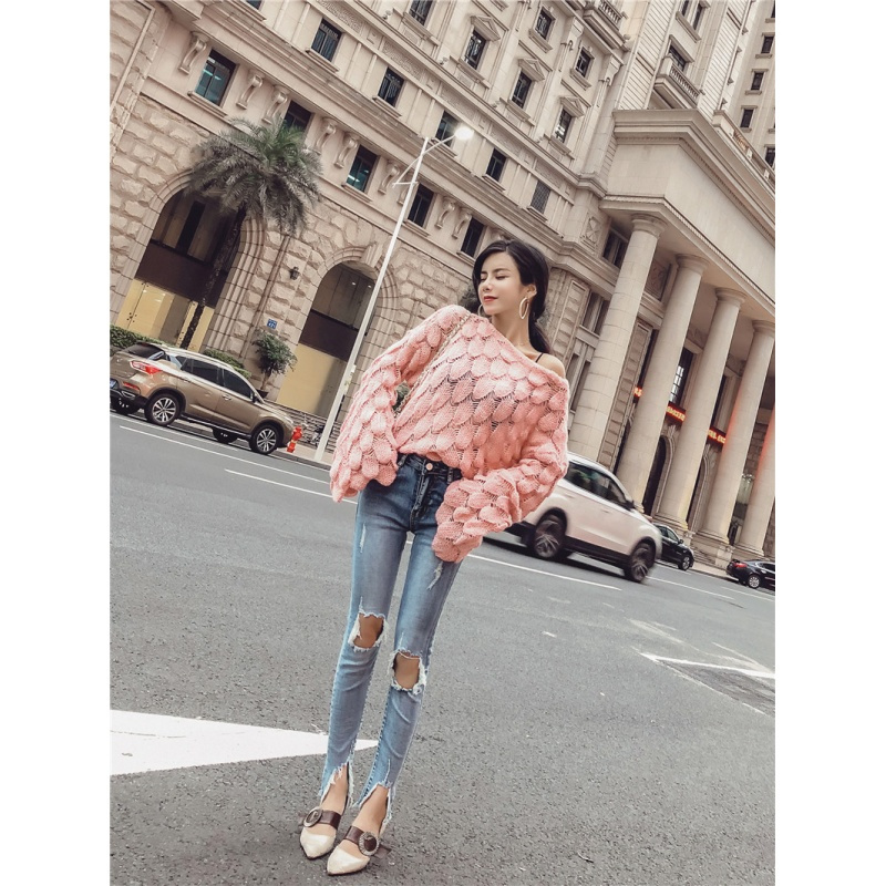 2018时尚牛仔裤女破洞紧身小脚九分裤韩版高腰显瘦乞丐铅笔裤潮