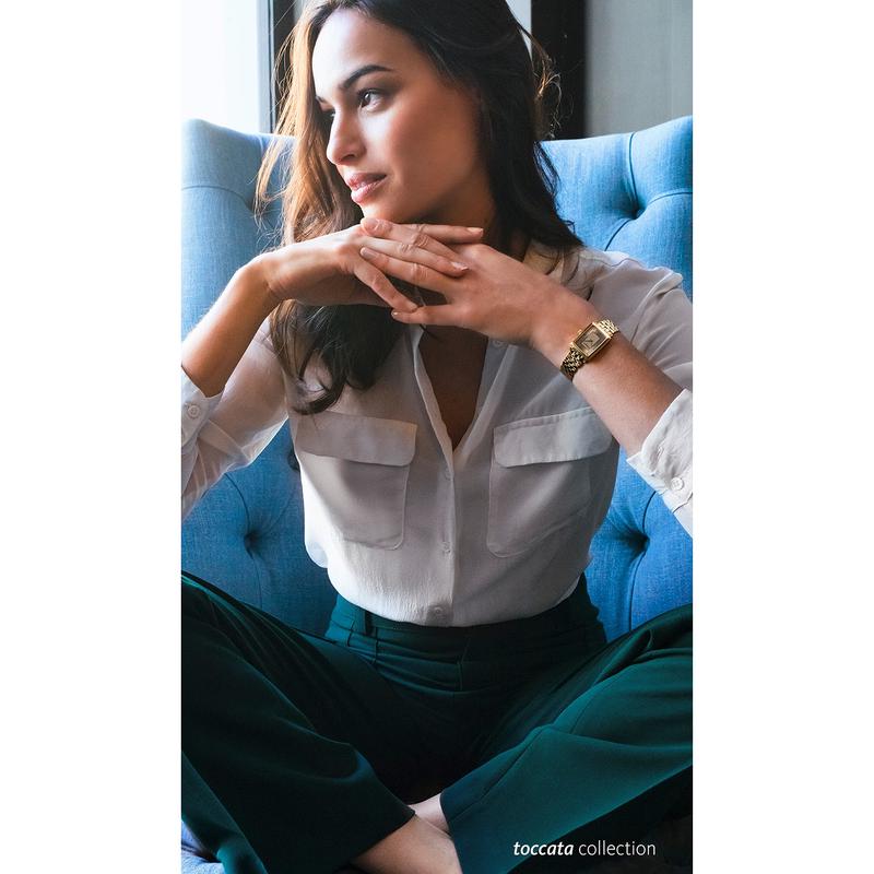 Raymond weil雷蒙威女士瑞士金镀层钢带石英腕表mm矩形金色香槟盘高清大图