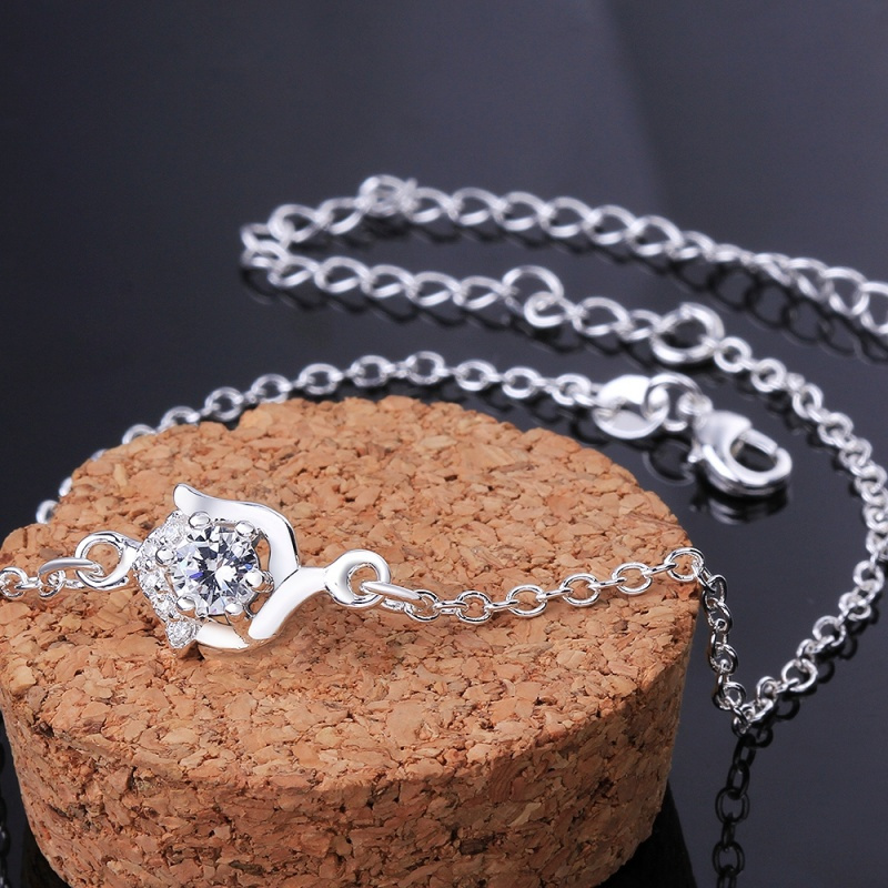 A034 Women Jewelry Silver Anklet 镀银饰品花朵白锆石脚链女潮送女朋友七夕情人节礼物