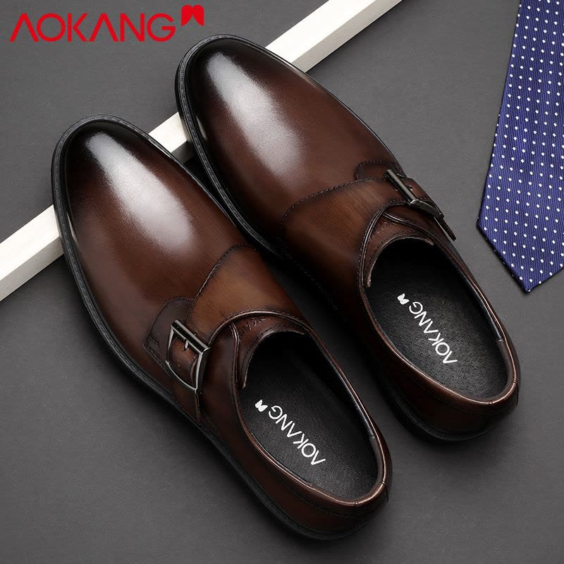 奥康皮鞋男正装男士英伦孟克鞋复古搭扣百搭潮流婚鞋低帮商务休闲鞋 男图片