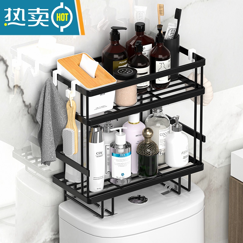 敬平卫生间马桶置物架上方免打孔浴室壁挂收纳柜洗手间厕所放架子器 单层插腿款白色-[可壁挂毛巾 粘钩*3+吹风机浴室置物架高清大图