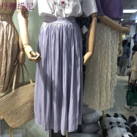 特惠2018春夏季宽松休闲百褶半身裙子女宽松休闲中长款字裙伞裙紫色均码