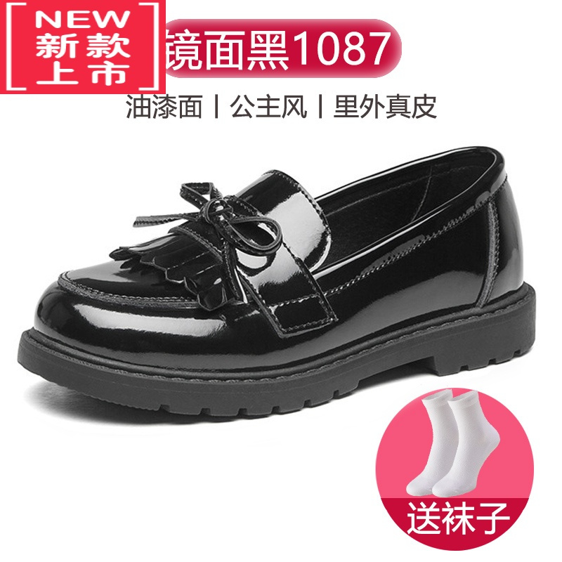 可莉允女童皮鞋公主鞋乐福鞋女孩软底儿童学生表演出鞋黑色春款运动休闲鞋