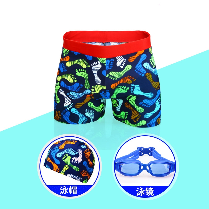 青少年儿童学游泳平角宽腰泳裤闪电客中大童男孩加大加肥学生游泳裤