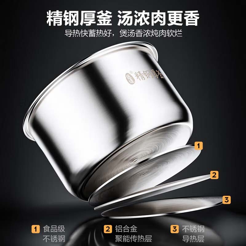 美的(Midea)0涂层精钢厚釜电压力锅6L提鲜双胆大容量家用高压锅智能煲汤煮饭4-6人电饭煲MY-C640G 台高清大图