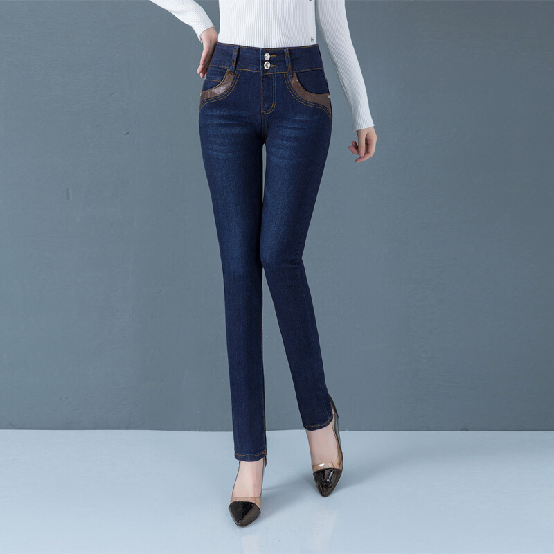 迪鲁奥diluao新款女装秋冬季涂层牛仔布裤女长裤妈妈休闲裤高腰常规裤