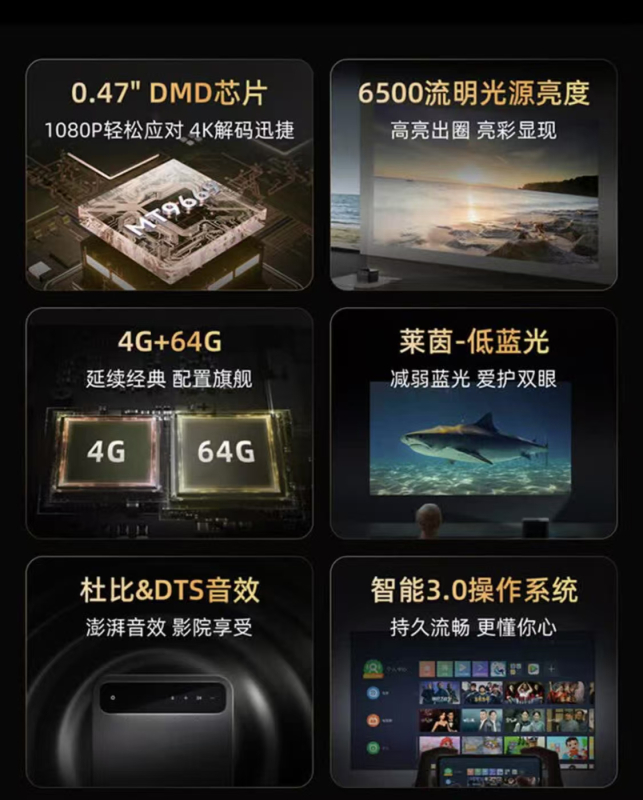 当贝影院式三色激光投影仪 3500ANSI流明 4K画质 当贝专用OS 运动补偿 游戏机皇 无惧环境光 白天清晰观影高清大图