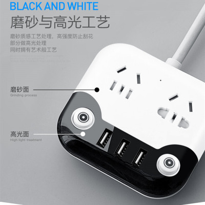 创意熊猫款眼开关长线插排插座插板二四六插位多功能USB接线板_3