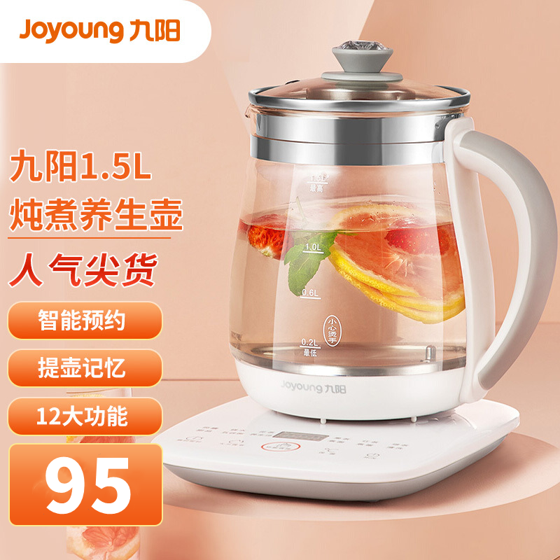 九阳 (Joyoung) 养生壶 DGD1506BQ 煎药壶迷你玻璃花茶壶煮茶器电水壶热水壶烧水壶电热水壶1.5L