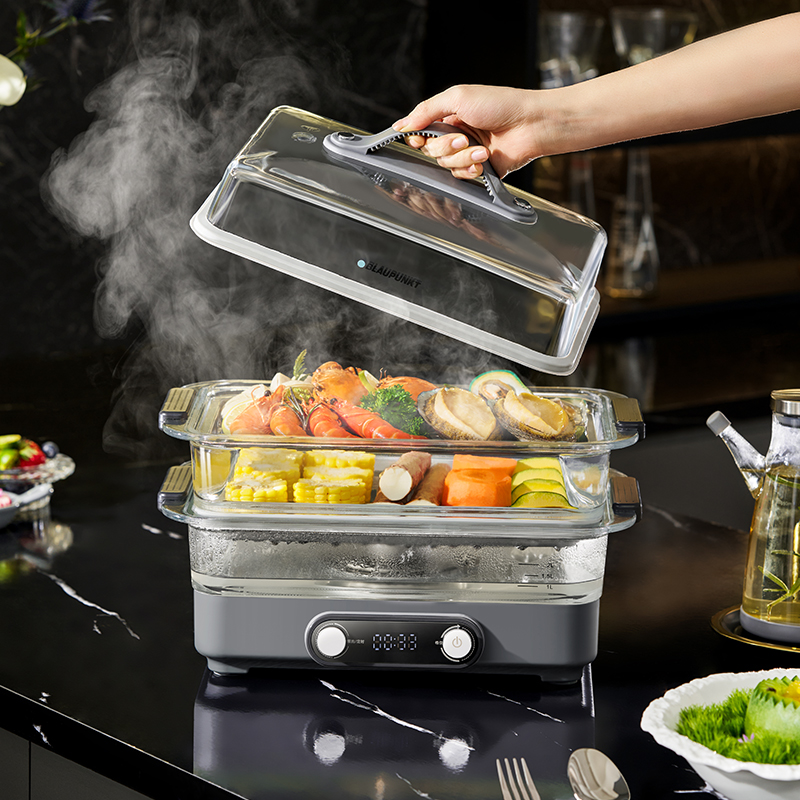 蓝宝(BLAUPUNKT) 【0涂层0塑料】玻璃电蒸锅蒸炖锅家用多功能锅大容量10L玻璃电蒸锅电火锅BP-ZG10