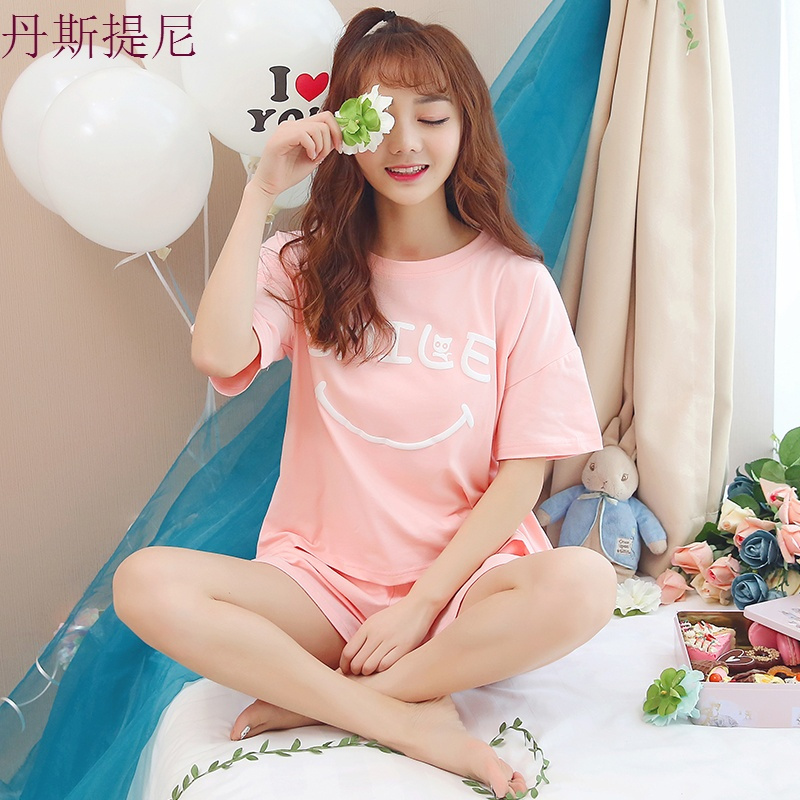 睡衣女夏季短袖两件套装纯棉韩版短裤可爱学生可外穿宽松家居服女