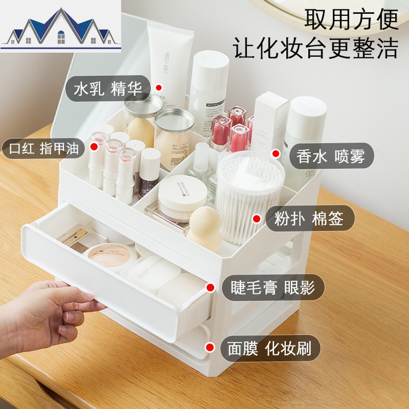 化妆品收纳盒口红护肤品整理盒防尘梳妆台置物架家用大容量文具 三维工匠高清大图