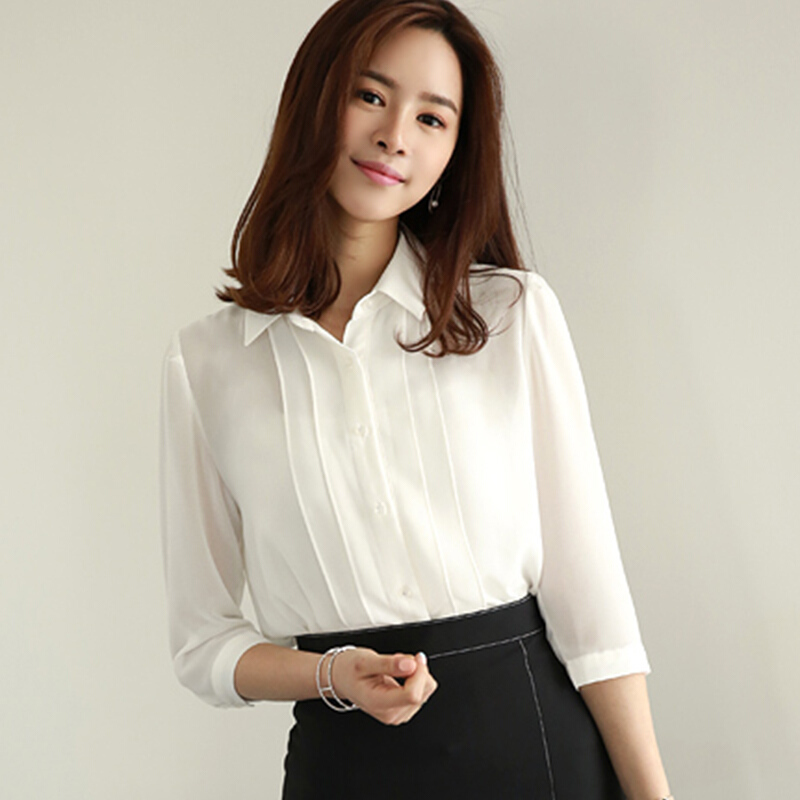 白色衬衫女中袖夏修身免烫商务正装衬衣职业工作服公务员面试服装