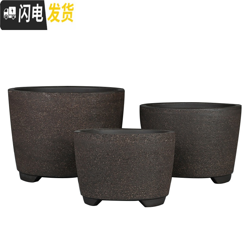 三维工匠宜兴紫砂圆柱盆景阳台君子兰小吊兰花盆绿萝多肉绿植简约 LHP14一套三个三个 颜色/尺寸/数量以上方花盆容器