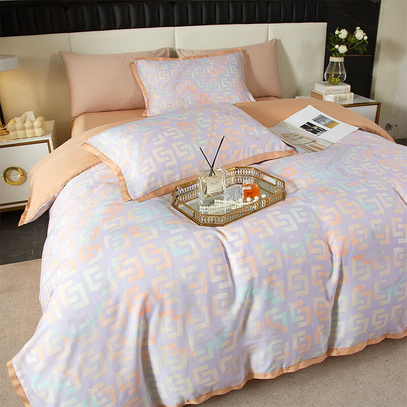 天琴床品四件套245*250cm柔软舒适流金岁月莱赛尔TQ-T157高清大图