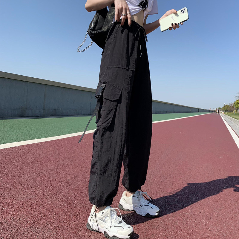 [2.5折价81元]唐狮新款无绒女休闲裤束脚工装裤女显瘦高腰网红宽松裤子女