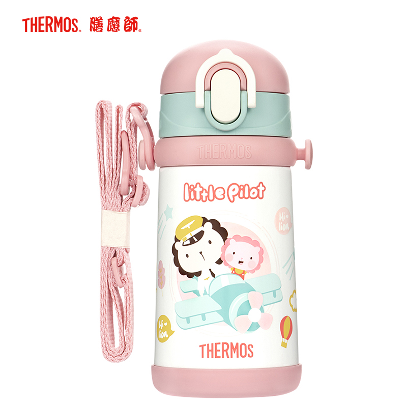 膳魔師(THERMOS)儿童保温杯316L不锈钢吸管杯儿童便携保温杯TCKB-403S 机长系列LION粉色PB