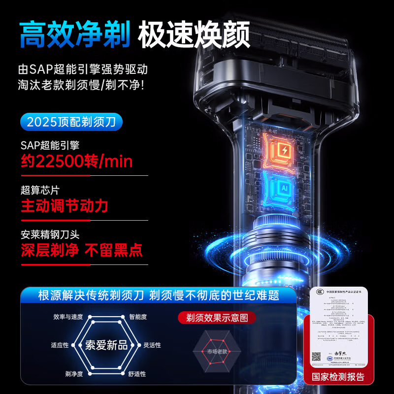 索爱2025新款男士剃须刀往复式电动刮胡刀便携款合金迷你胡须刀全身水洗七夕情人节送男友老公生日礼物 m61往复式冰川银高清大图