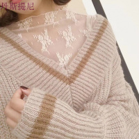 2018半高领蕾丝衫女长袖内搭打底衫网纱镂空上衣黑白色均码