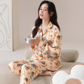 春秋季新款长袖开衫家居服棉质睡衣女款休闲宽松翻领两件套可外穿 女XXL E8910