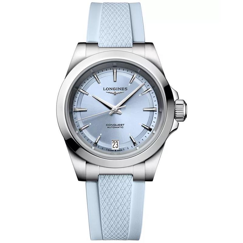 浪琴(LONGINES)女士机械手表瑞士自动蓝盘橡胶表带防水运动时尚商务腕表