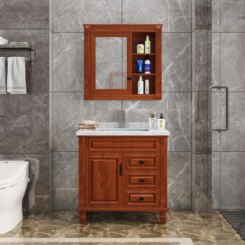 美式橡木浴室柜组合卫生间落地式洗脸盆洗漱台洗手池卫浴柜闪电客浴室