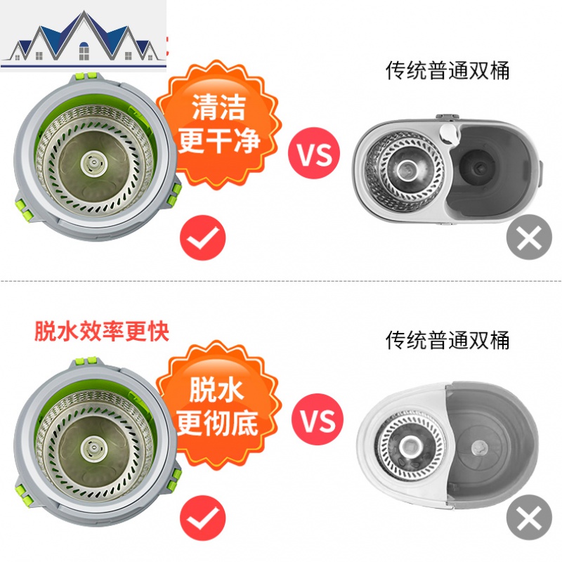 单桶手压式甩干拖把双驱动旋转拖把不锈钢杆金属篮多头 三维工匠高清大图