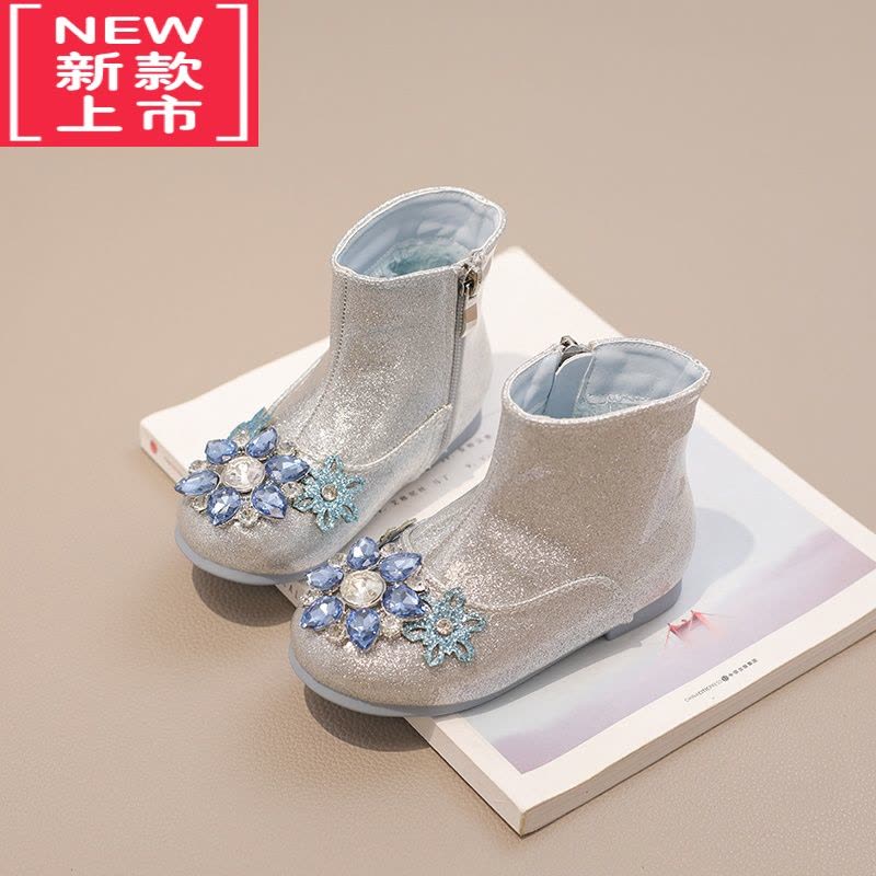 可莉允女童靴子加绒短靴儿童爱莎公主靴软底水晶鞋2022秋冬新款宝宝皮靴图片