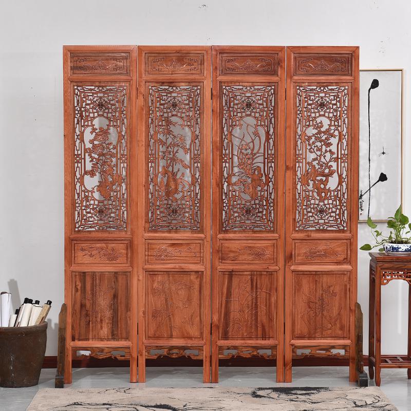 BONJEAN中式屏风隔断折屏推拉玄关办公室实木屏风镂空客厅移动高清大图