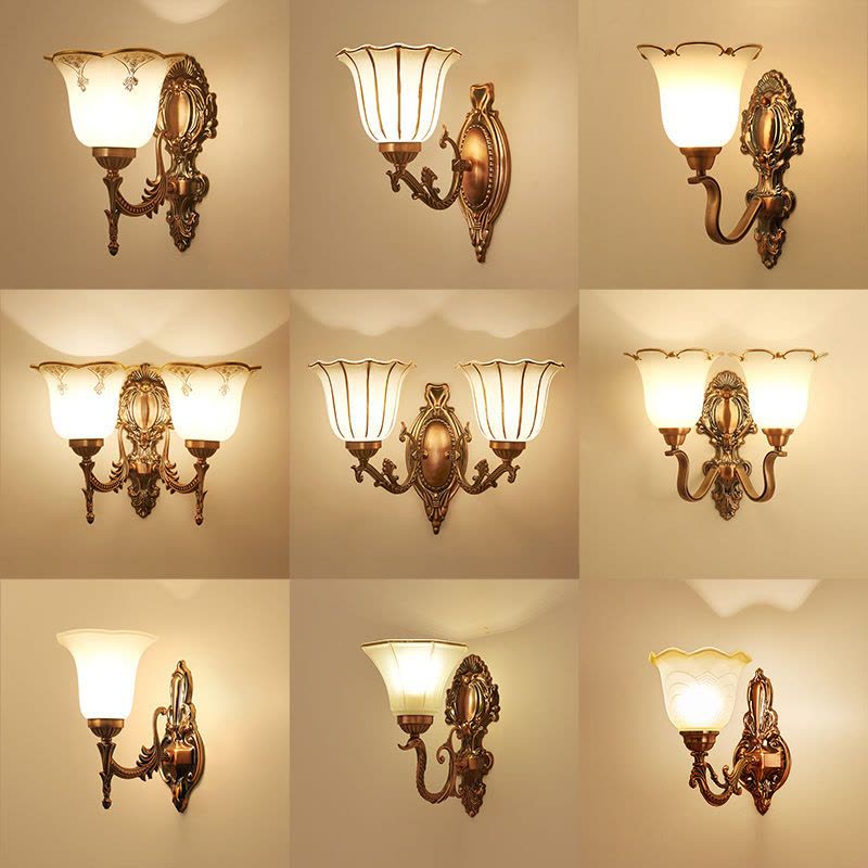 现代简约欧式复古红古铜色壁灯卧室床头灯客厅电视背景墙灯具图片