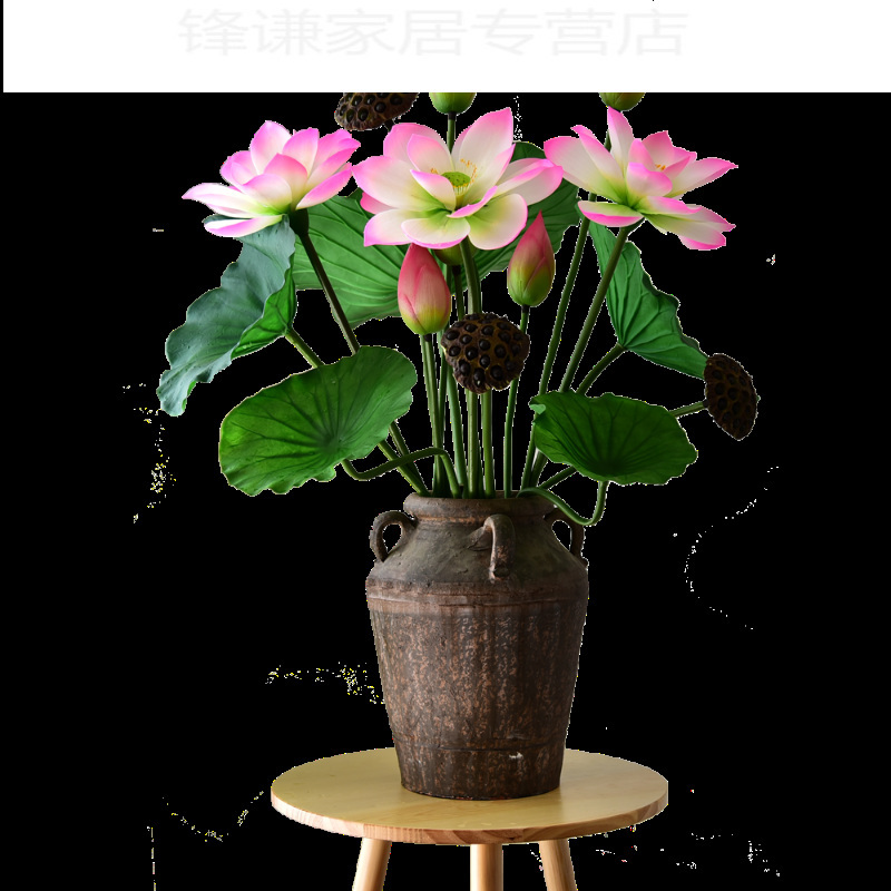 仿真荷花荷叶莲花装饰花假花供佛莲蓬水上塑料花假山水池植物道具
