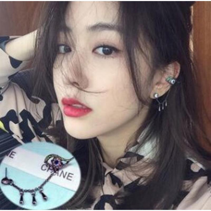 时尚街拍美女眼睛款水滴链条流苏耳钉单只左耳ywffdz1495送女朋友七夕