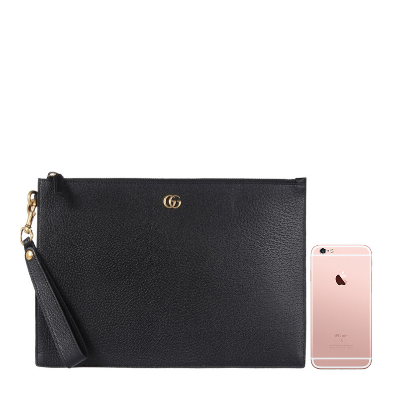GUCCI 古驰 男士黑色GG Marmont系列皮革手拿包 475317-DJ20T-1000