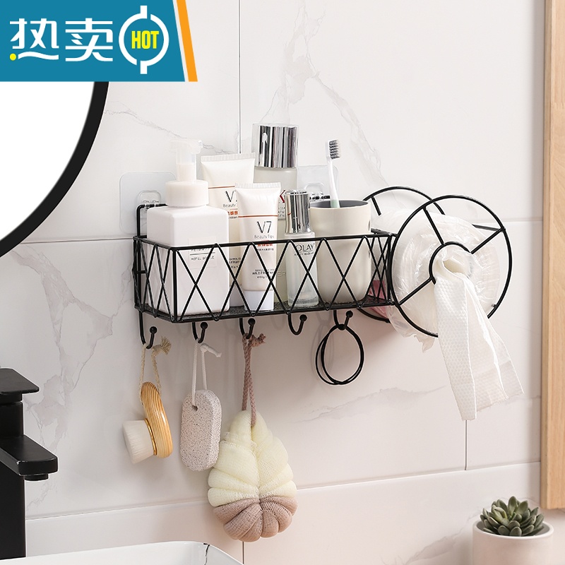 敬平洗脸巾置物架卫生间洗漱台浴室厕所洗手间墙上壁挂式免打孔收纳盒 黑色大号-长方形[可收纳洗脸巾、卸妆水等]浴室置物架高清大图