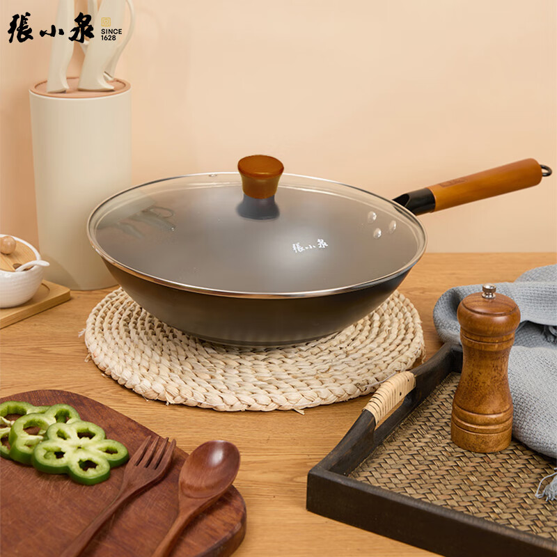 张小泉 家味圆底铁锅 炒锅不粘锅家用炒菜锅无涂层 家味圆底铁锅(带盖) 32cm