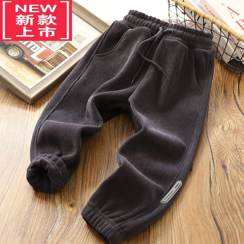 可莉允男童加绒裤子2022秋冬新款儿童加厚保暖运动裤条绒时尚休闲裤棉裤保暖裤