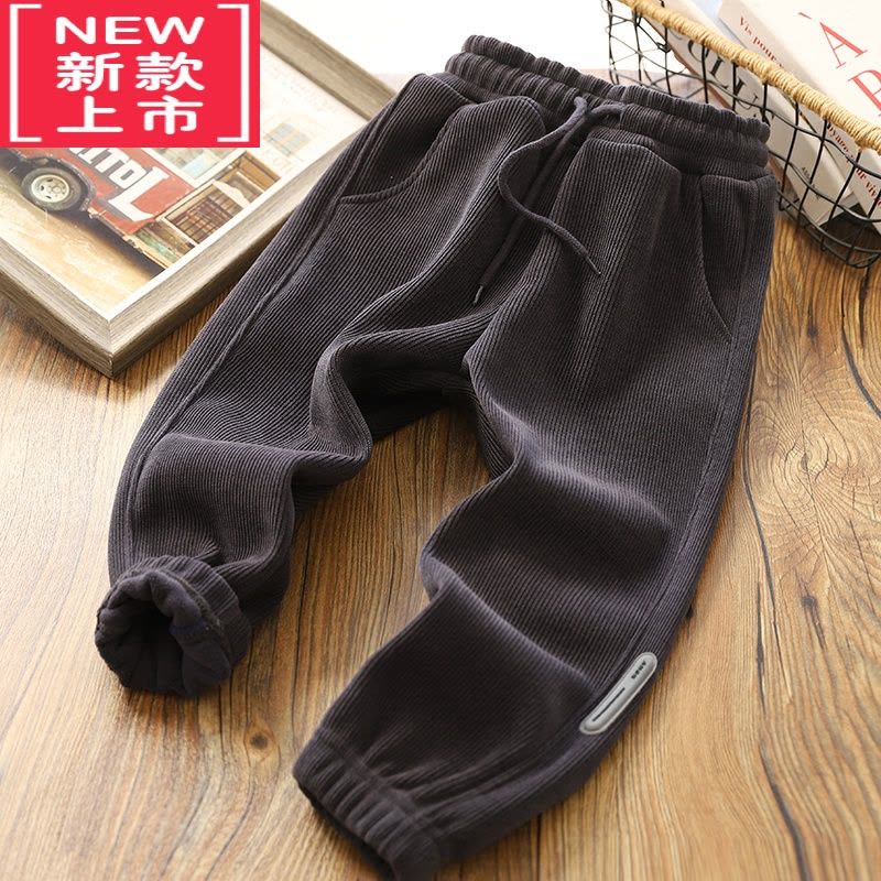 可莉允男童加绒裤子2022秋冬新款儿童加厚保暖运动裤条绒时尚休闲裤棉裤保暖裤图片