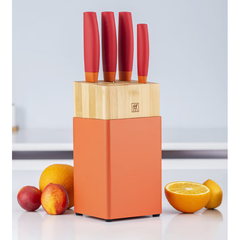 双立人54350-000-722系列刀具5件套(石榴) 中片刀+多用刀+砍刀+蔬果刀+刀架