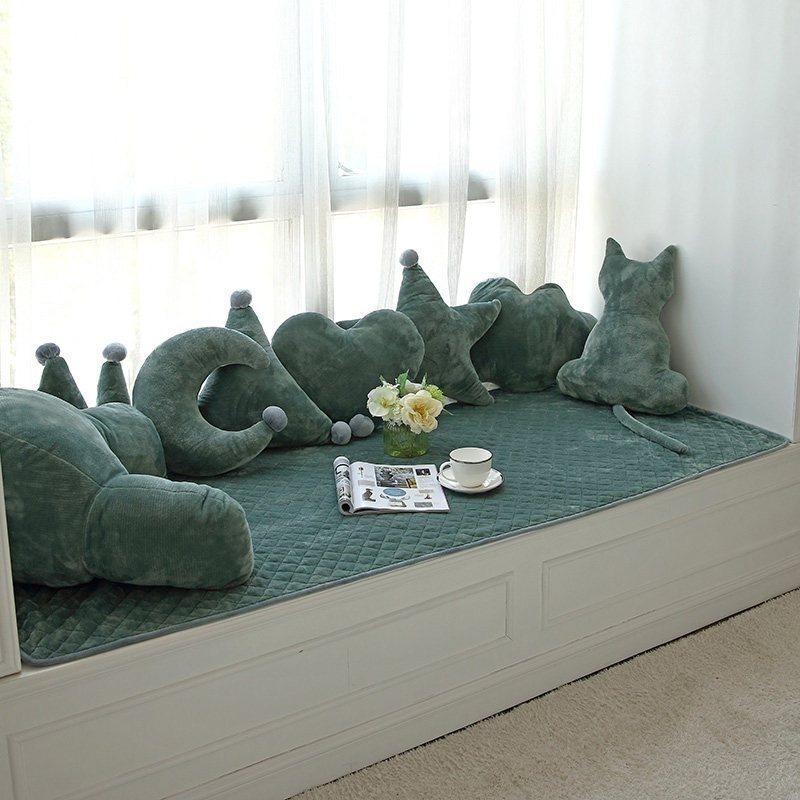 汐岩窗台垫毛绒套坐毯卧室阳台垫子北欧式榻榻米可机洗 ins暖绒-浅绿45*45cm抱枕套不含芯