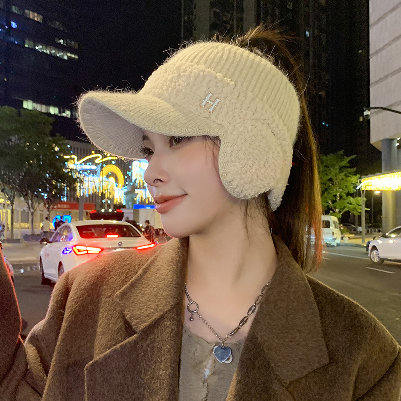 啄木鸟帽子女秋冬毛线帽加厚保暖户外骑车护耳女士空顶棒球帽冬士高清大图