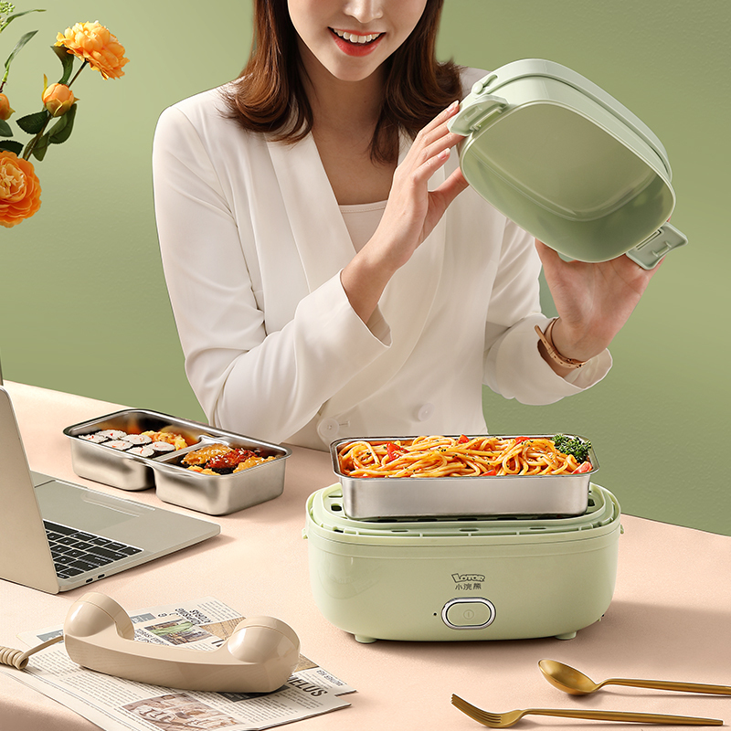 小浣熊双层电热饭盒插电加热保温上班族蒸热煮饭菜神器大容量1人2