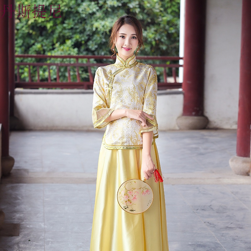 中式伴娘礼服女中国风复古姐妹团晚宴秀禾敬酒服古装演出服拍照