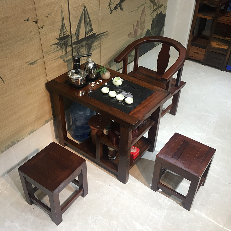 欧若凡实木茶桌椅组合小型泡茶桌家用阳台小茶台带烧水船木茶几简约